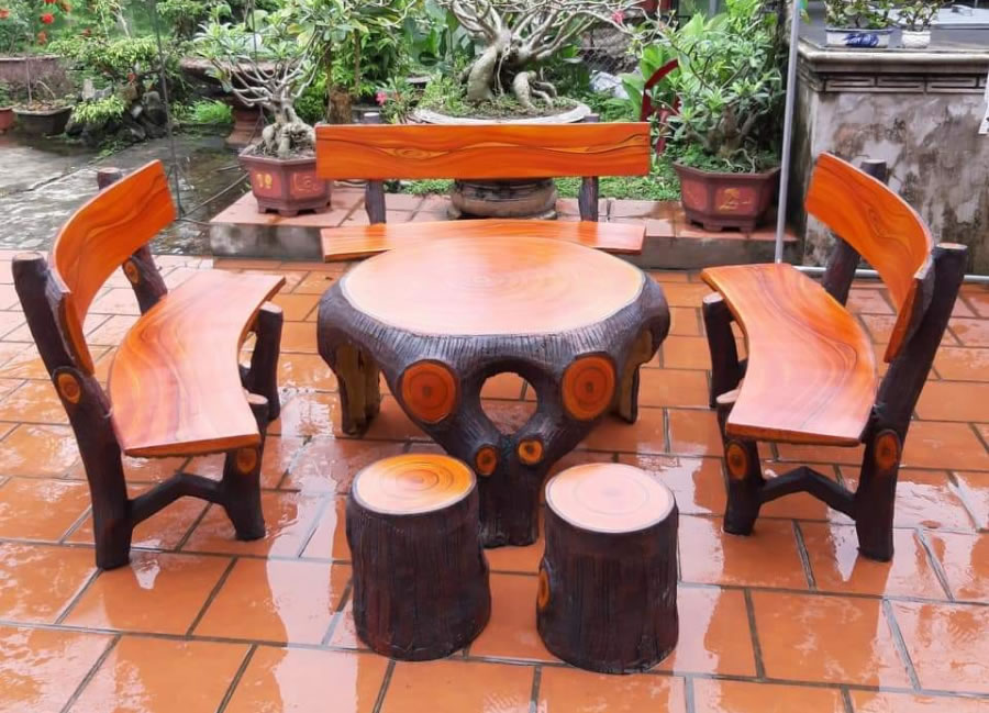 Bàn ghế đá giả gỗ sân vườn